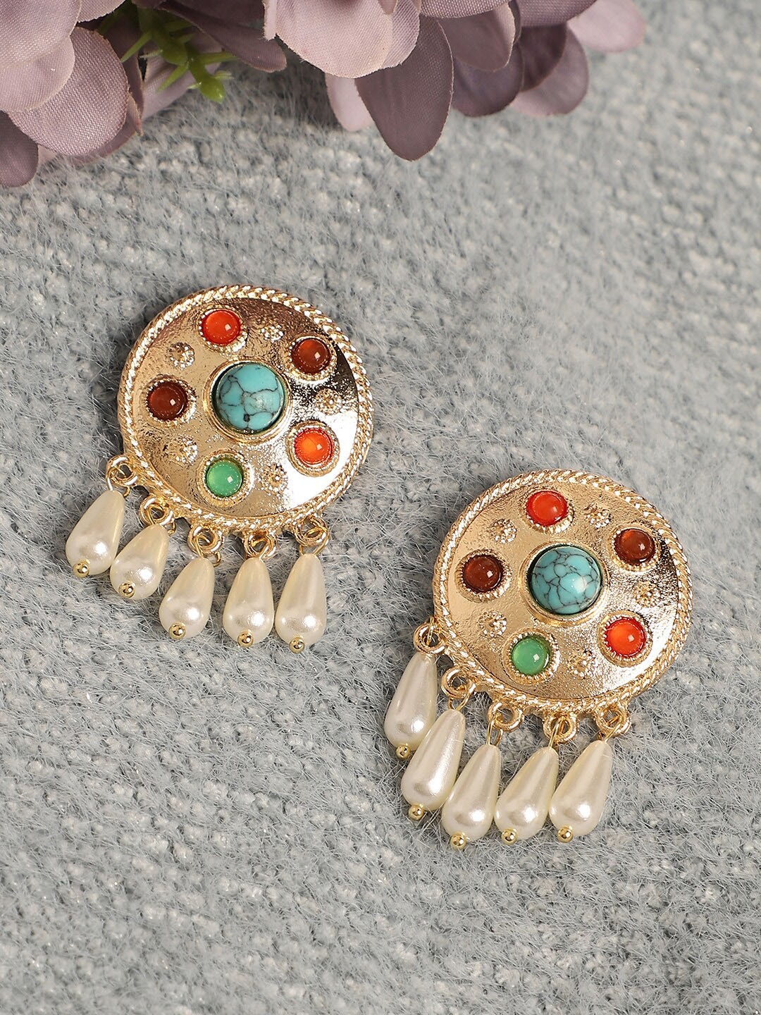 

SOHI Gold-Plated Circular Chandbalis Earrings