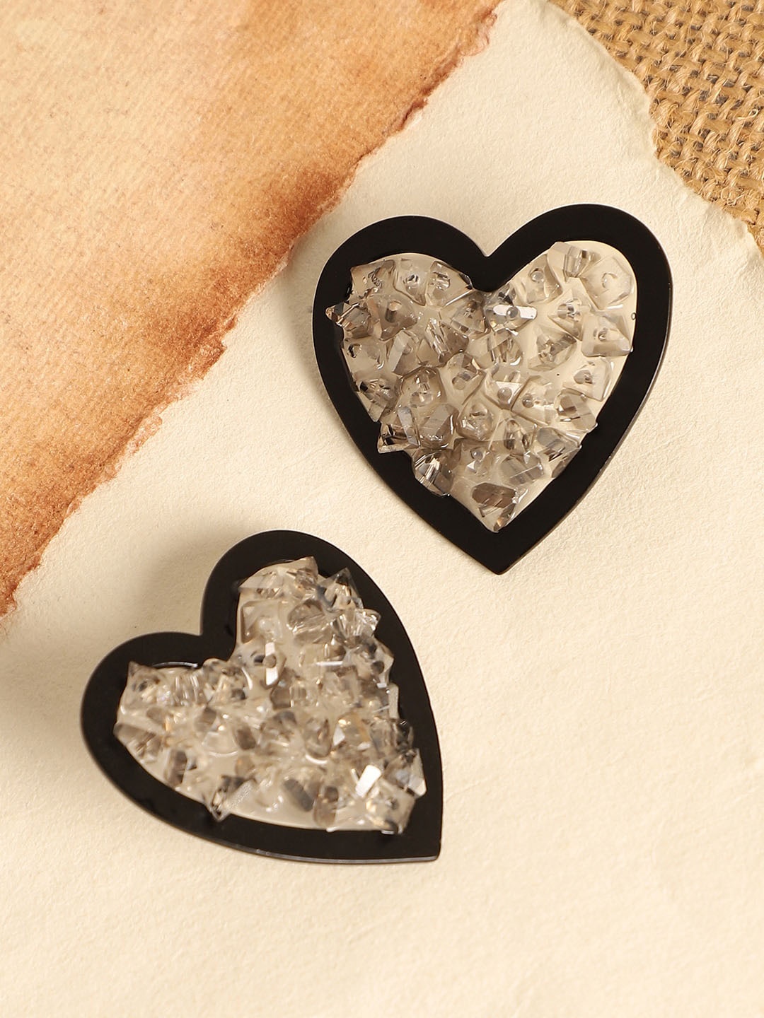 

SOHI Heart Shaped Studs Earrings, Black