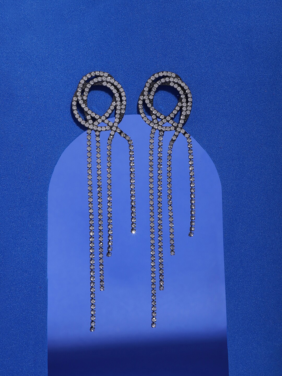 

SOHI Silver-Plated Stone-Studded Drop Earrings