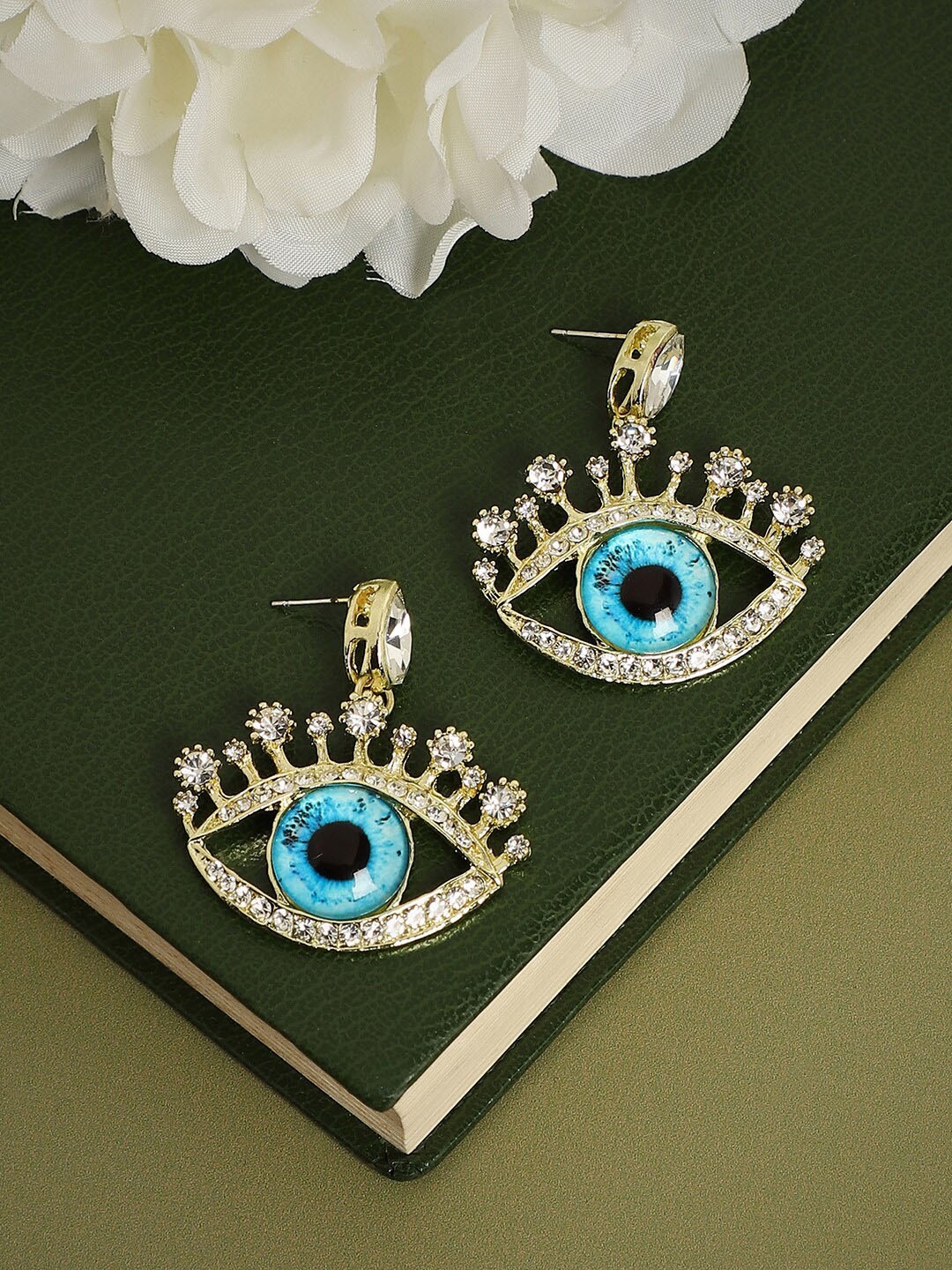 

SOHI Gold-Plated Stone Studded Drop Earrings