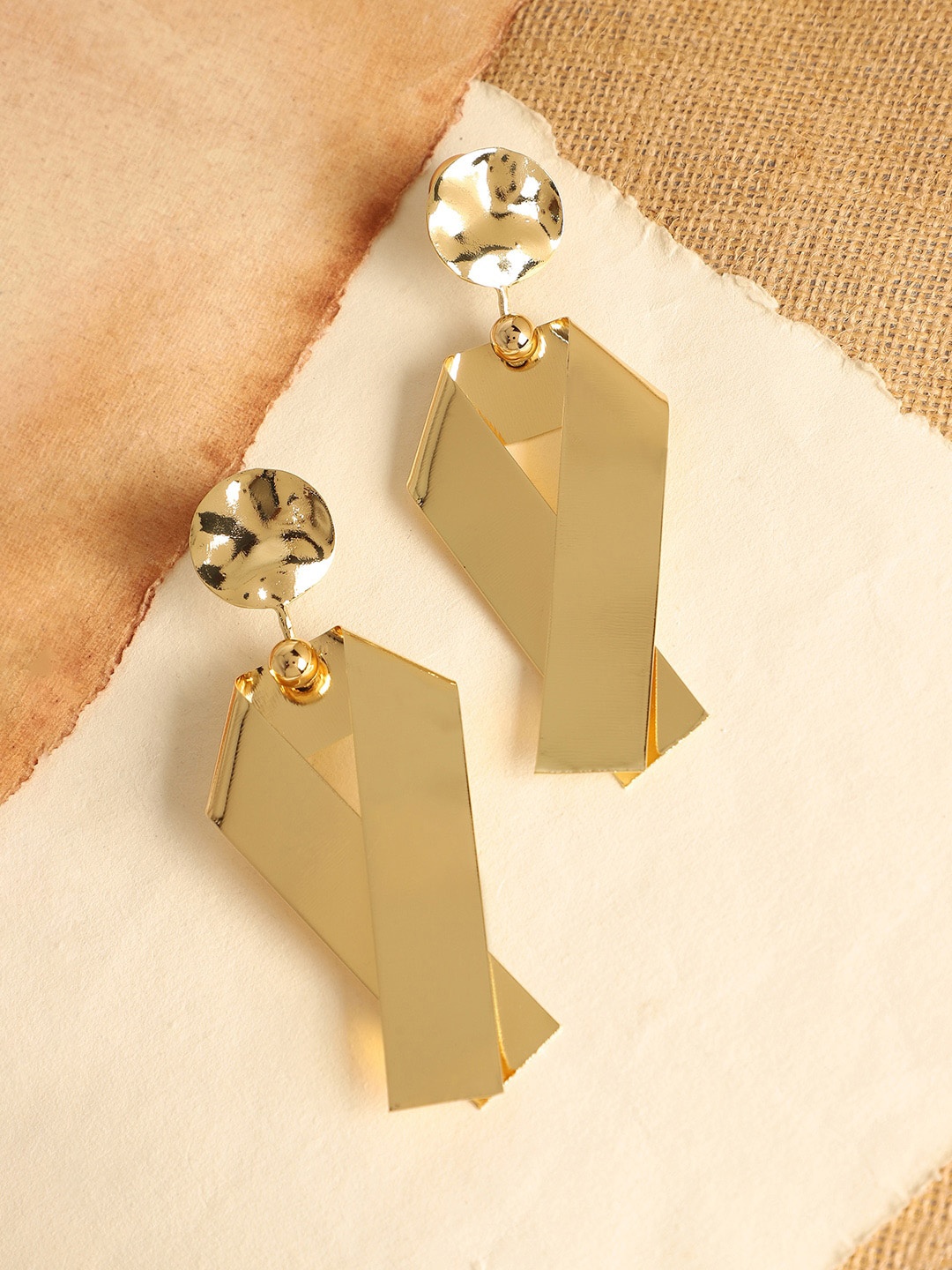 

SOHI Gold-Plated Contemporary Drop Earrings