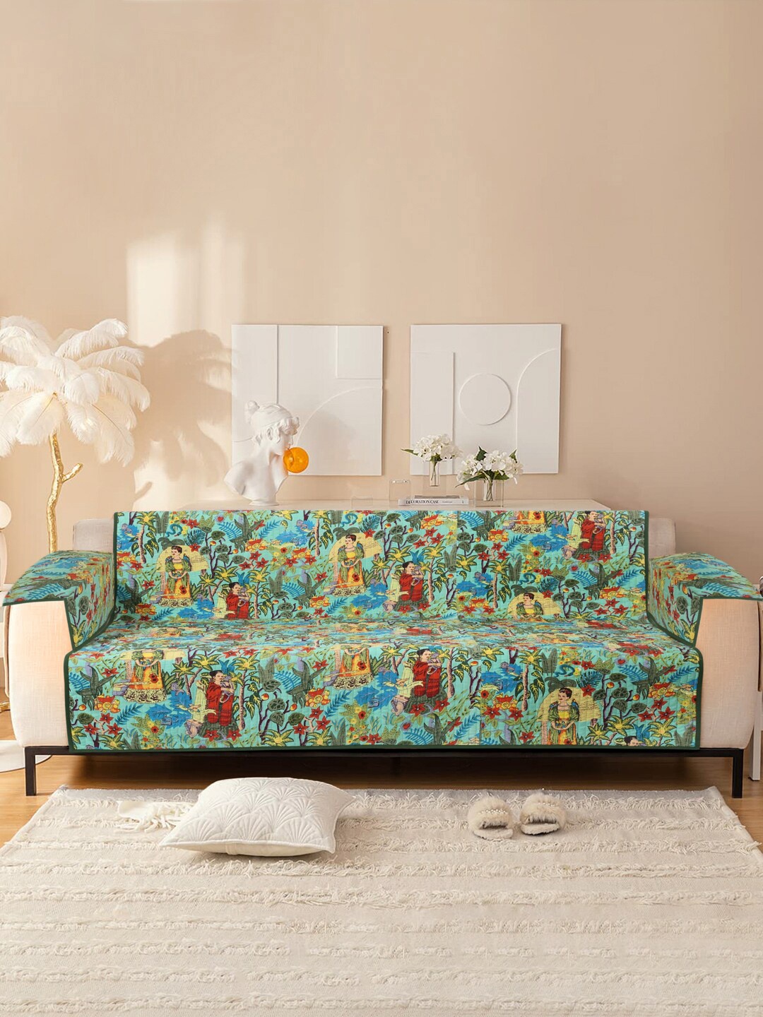 

Rajasthan Decor Green Cotton Printed 2 Seater Sofa Cover