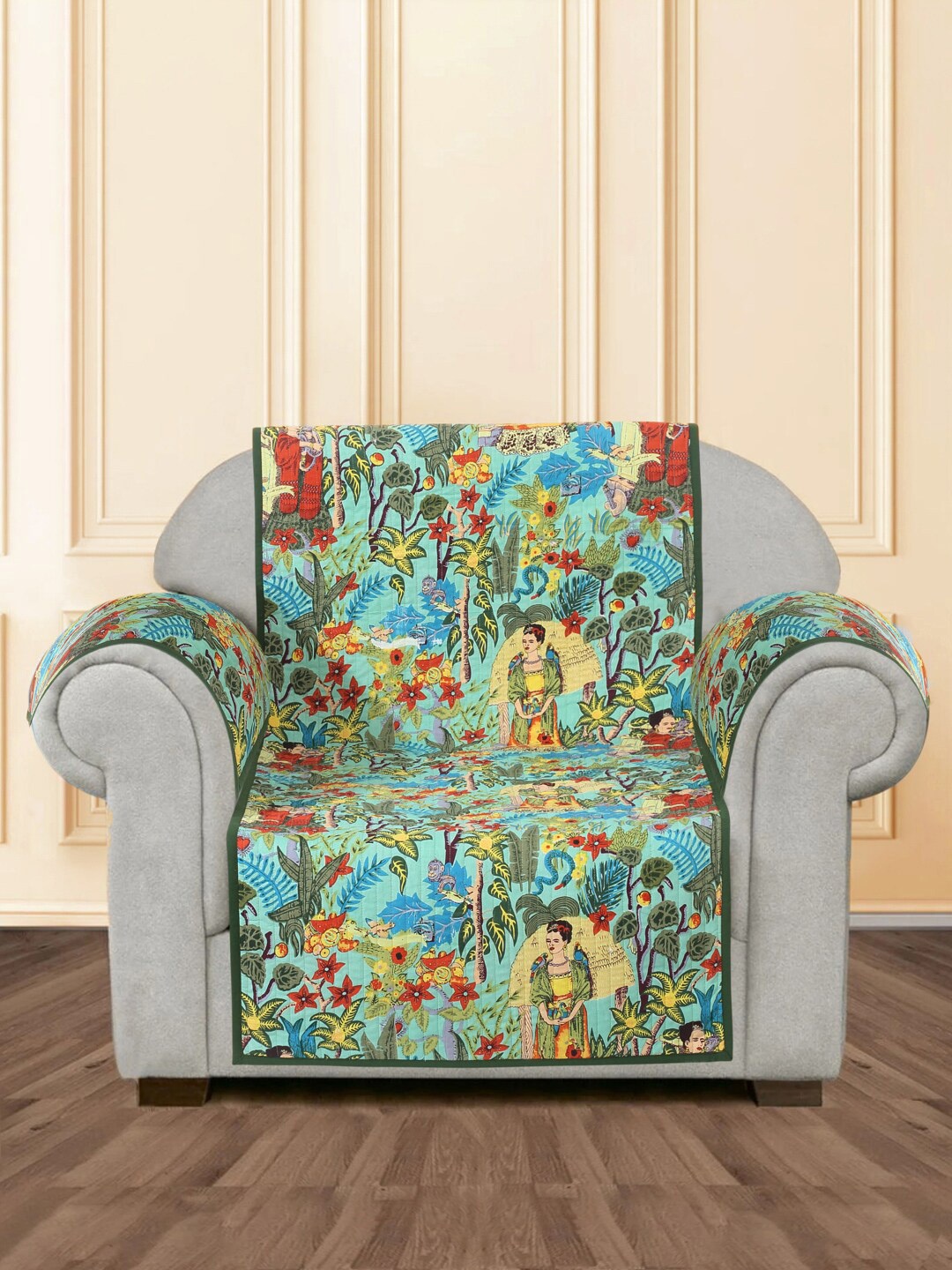 

Rajasthan Decor Green & Yellow Printed Cotton 1 Seater Sofa Cover