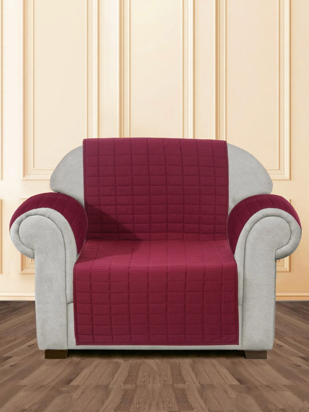 

Rajasthan Decor Maroon Checked Cotton 1-Seater Sofa Cover