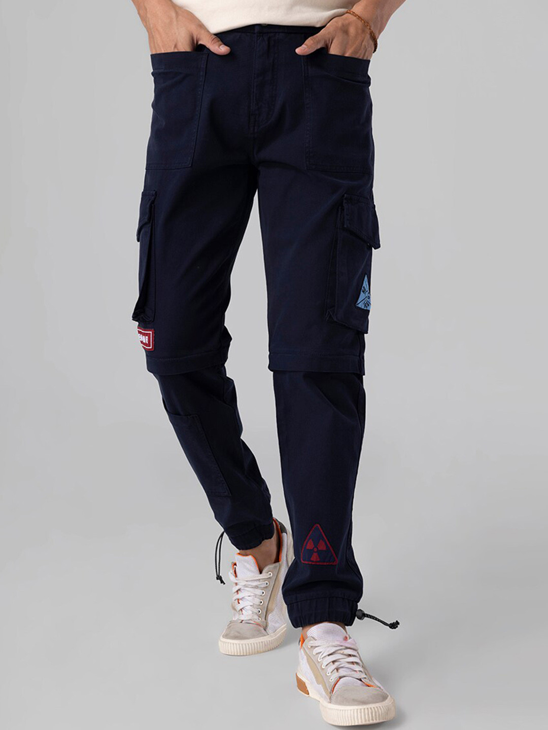 

Snitch Men Navy Blue Slim Fit Cotton Cargo Trousers