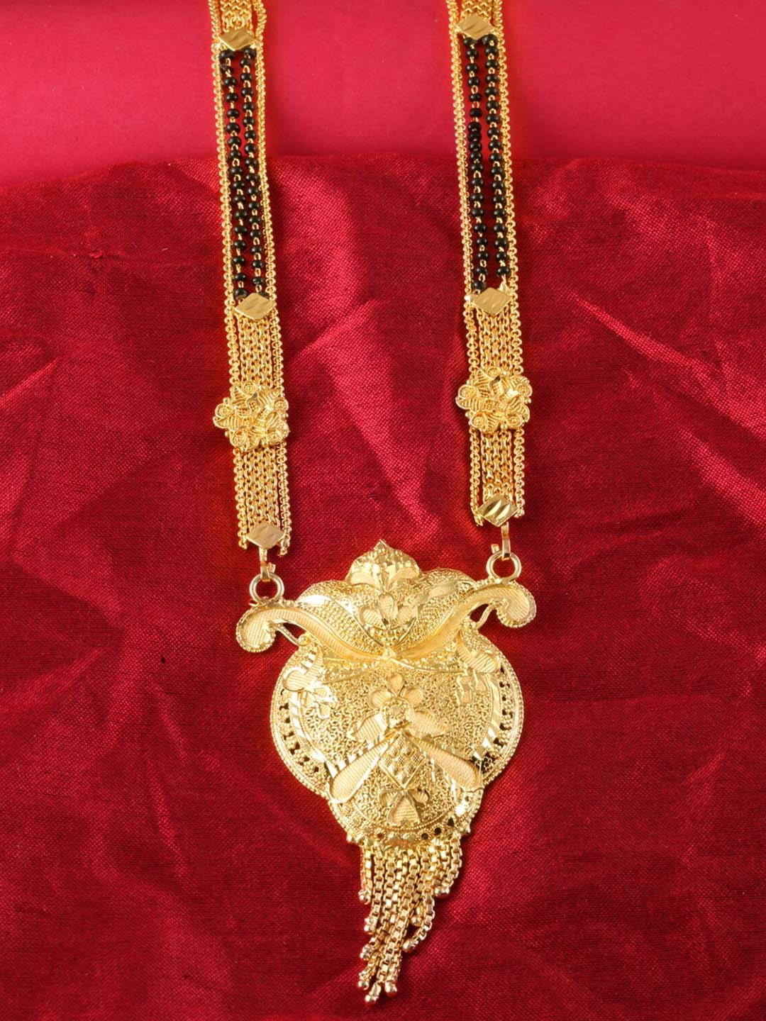 

MEENAZ Gold-Plated Beaded Multi Stranded Long Mangalsutra