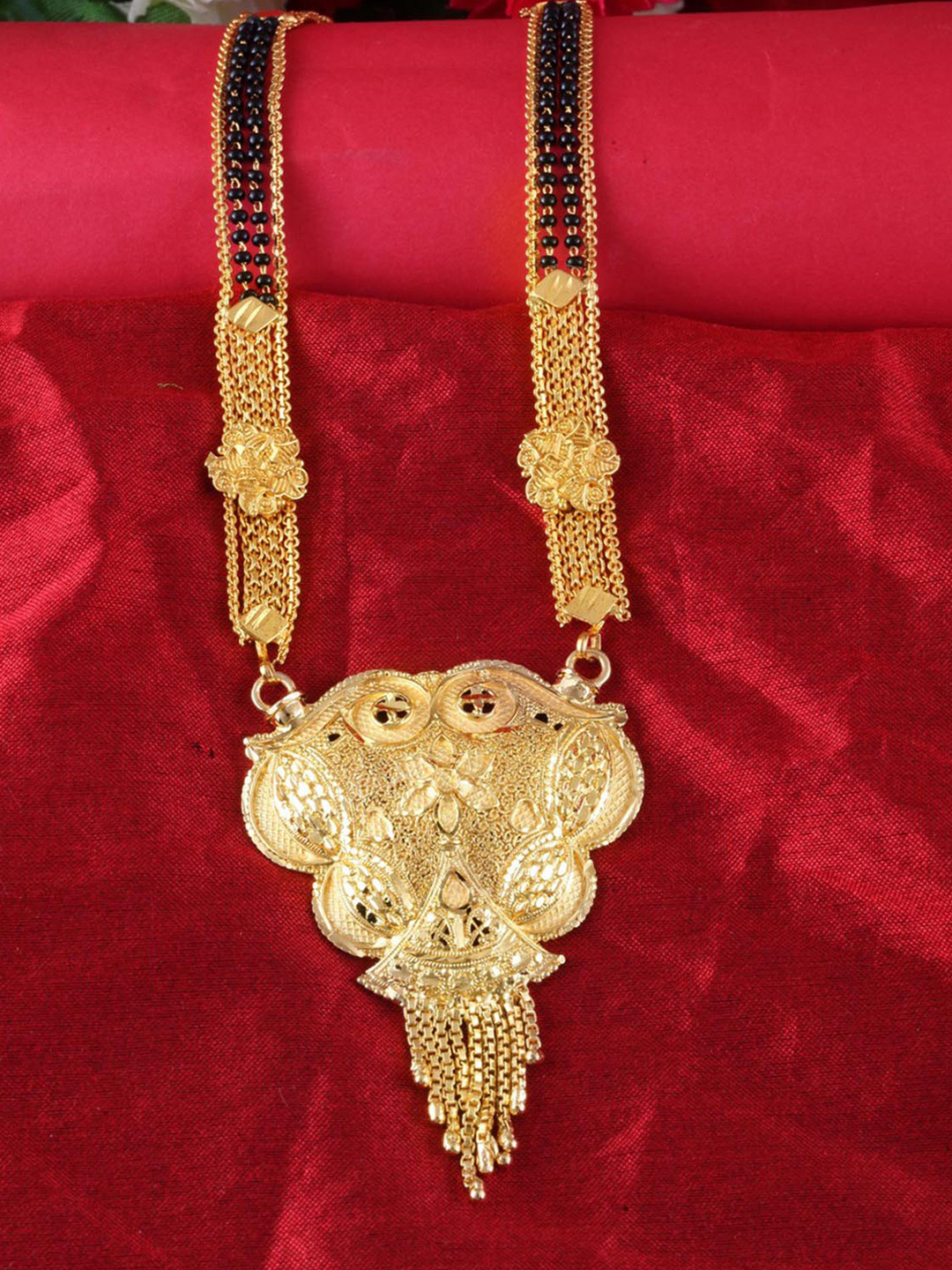 

MEENAZ Gold-Plated Beaded Multi Stranded Long Mangalsutra