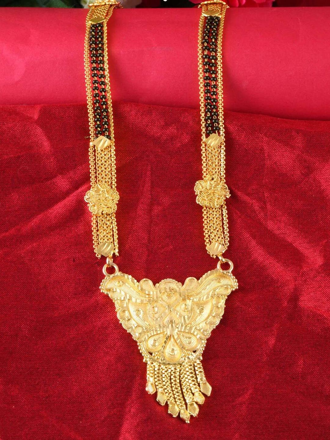 

MEENAZ Gold-Plated Beaded Stranded Mangalsutra