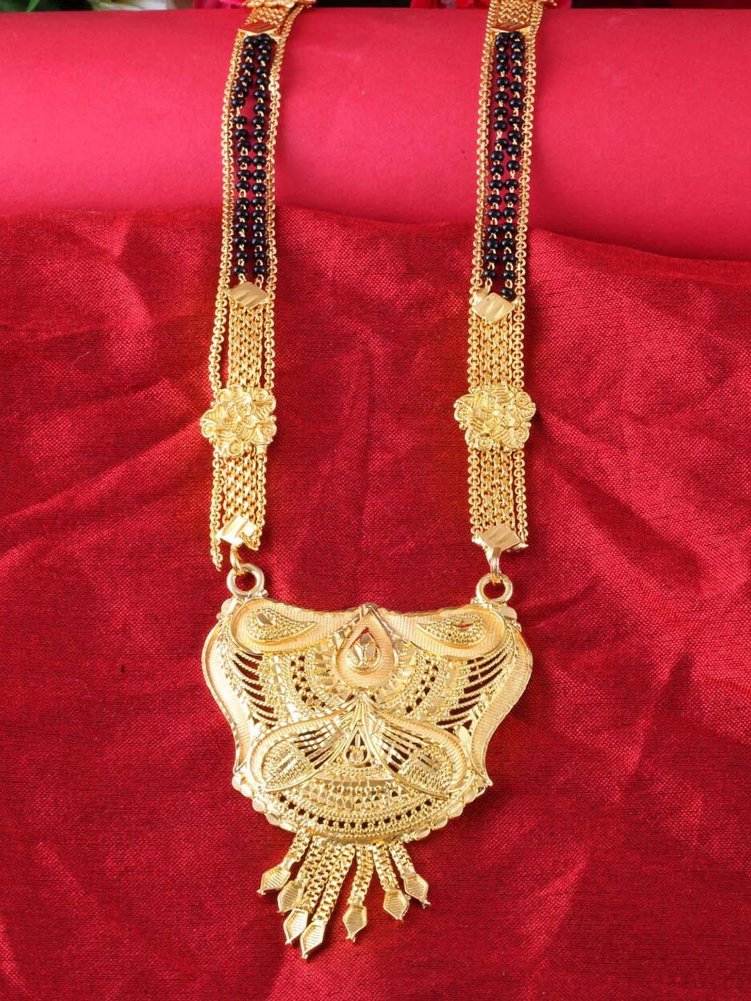 

MEENAZ Gold-Plated Beaded Stranded Mangalsutra