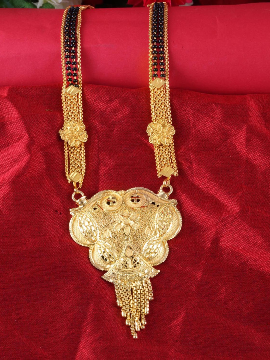 

MEENAZ Gold-Plated Beaded Stranded Mangalsutra