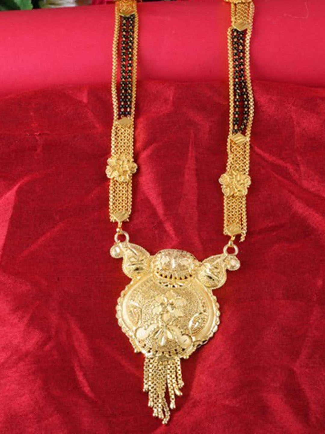 

MEENAZ Gold-Plated Beaded Stranded Mangalsutra