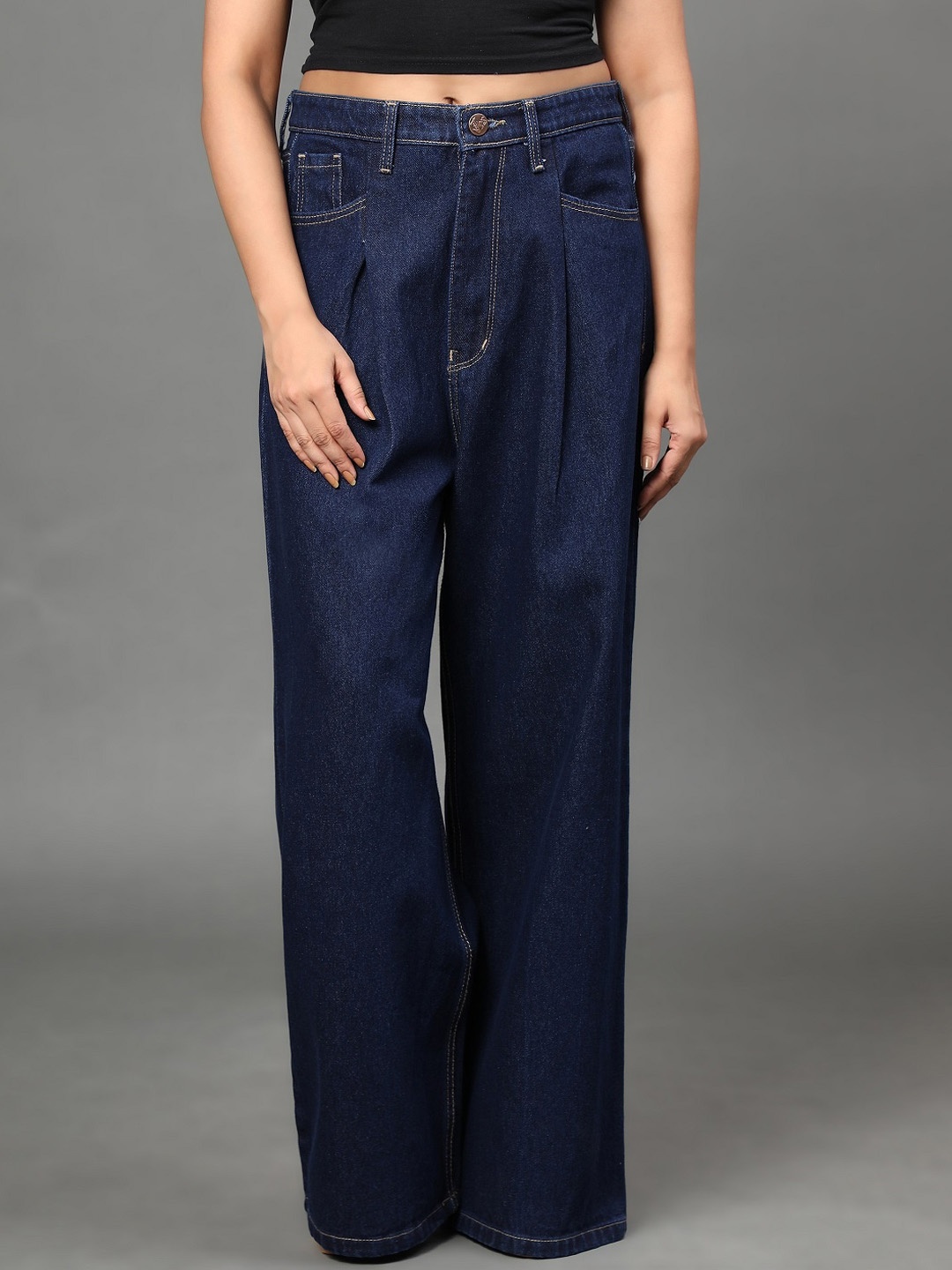 

AngelFab Women Jean Relaxed Fit Mid-Rise Jeans, Navy blue