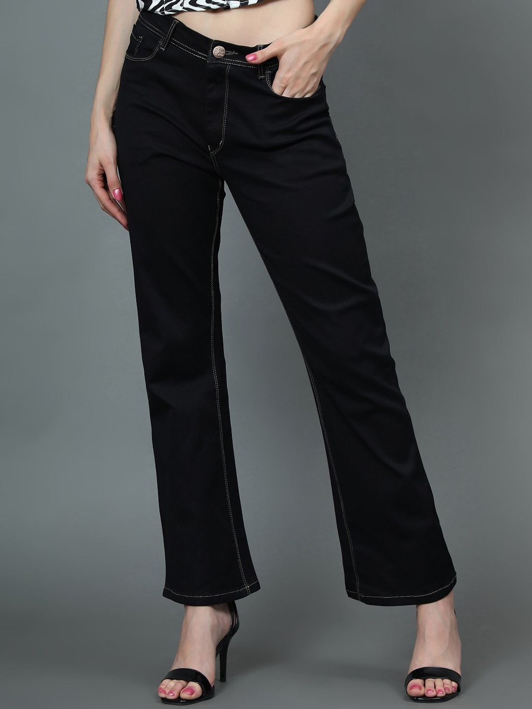

AngelFab Women Mid-Rise Stretchable Bootcut Jeans, Black