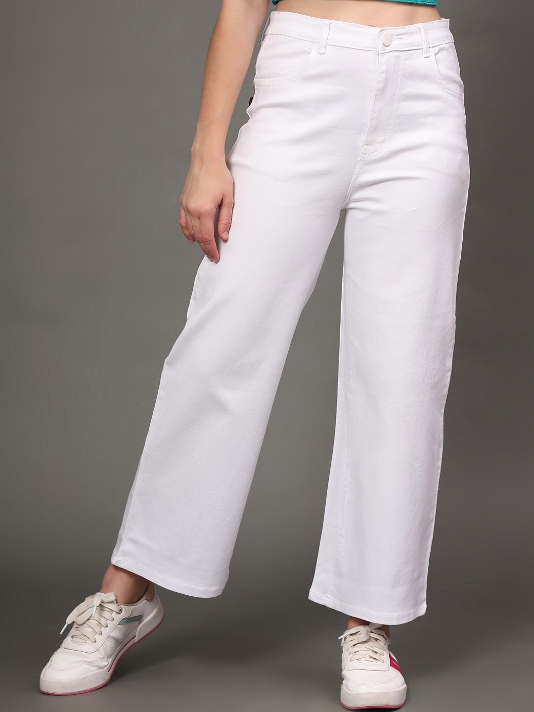 

AngelFab Women Relaxed Fit High-Rise Jeans, White