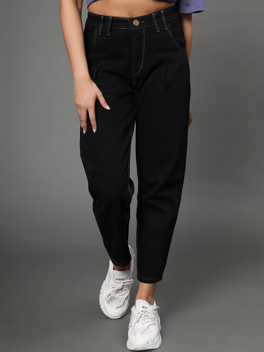 

AngelFab Women Jean Straight Fit High-Rise Jeans, Black