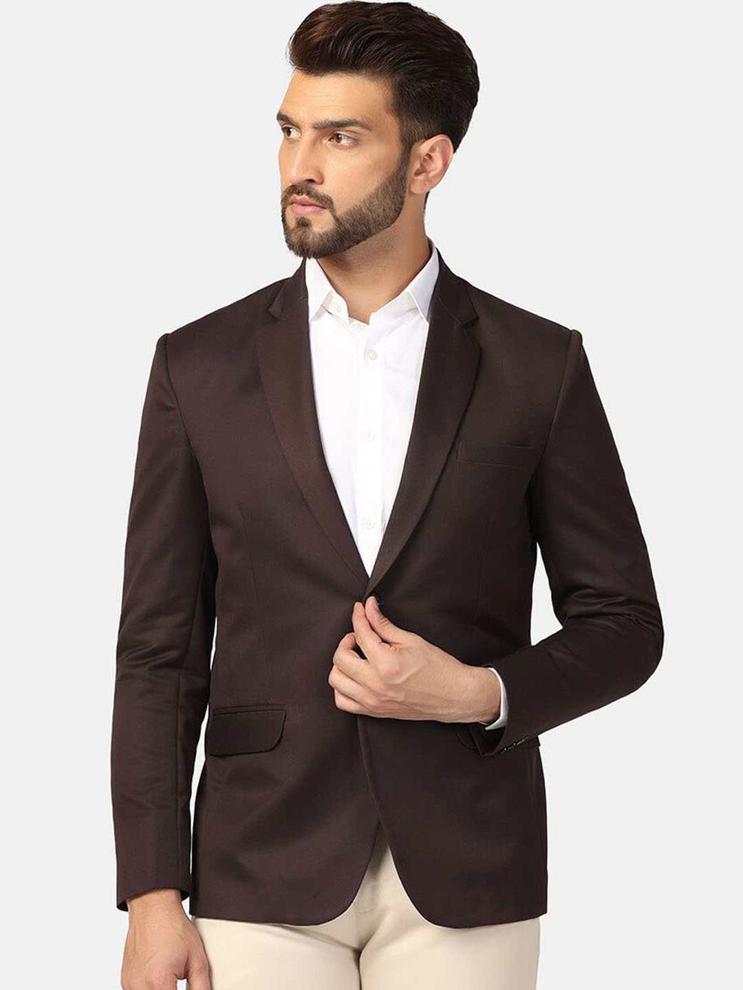 

TAHVO Slim-Fit Single-Breasted Blazer, Brown