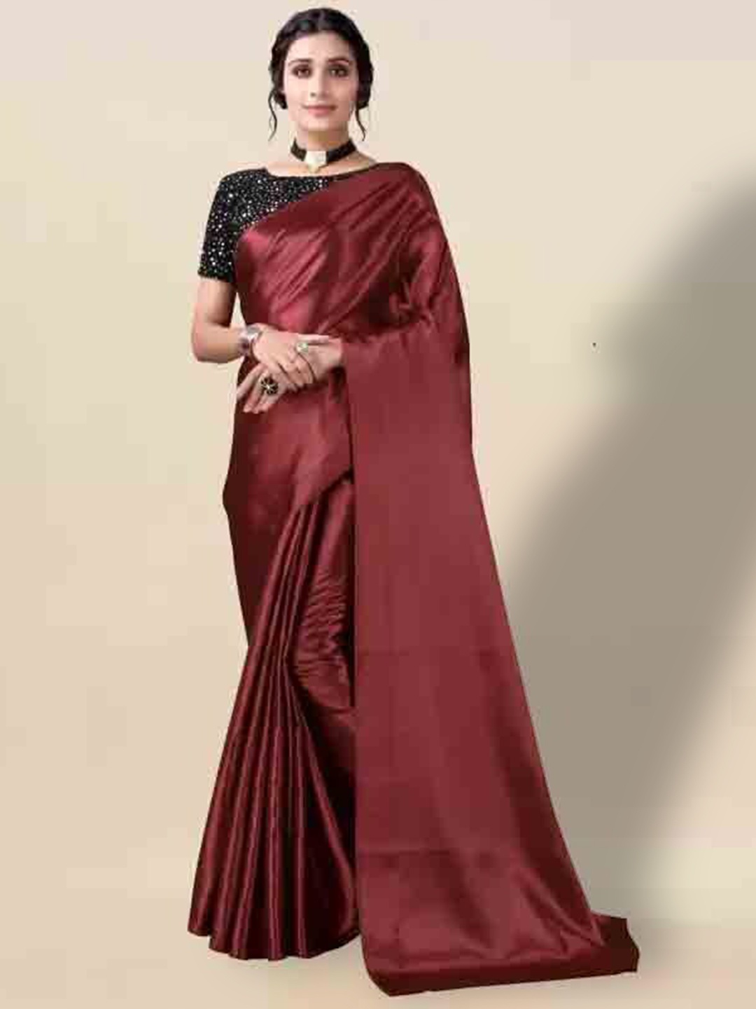

MAGMINA Satin Kanjeevaram Saree, Maroon