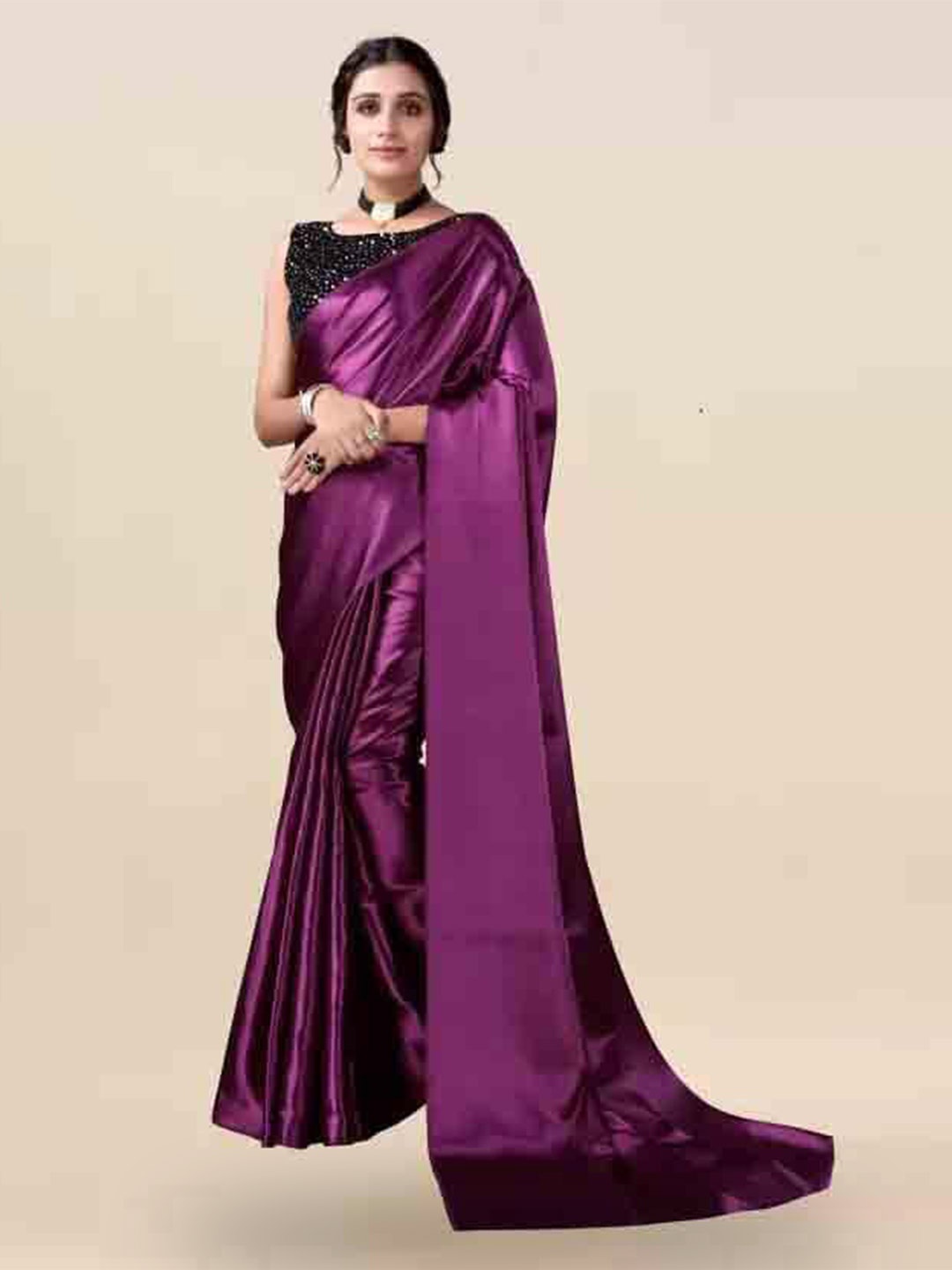 

MAGMINA Satin Kanjeevaram Saree, Purple