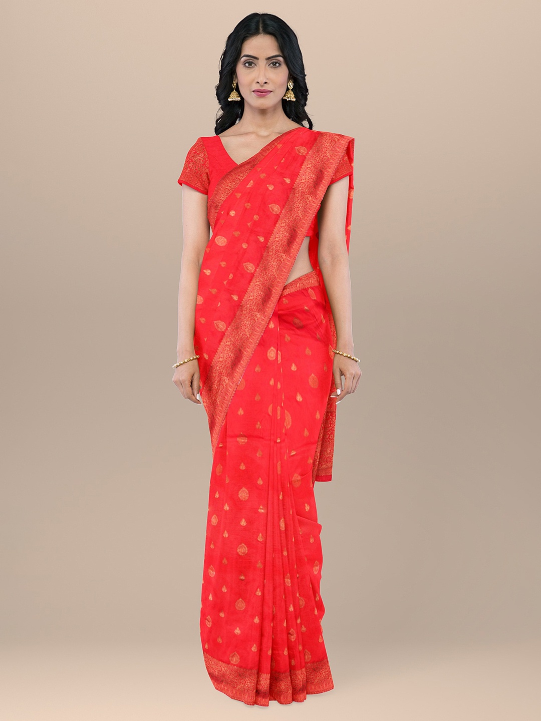 

KAJREE Ethnic Motifs Woven Design Zari Uppada Saree, Orange