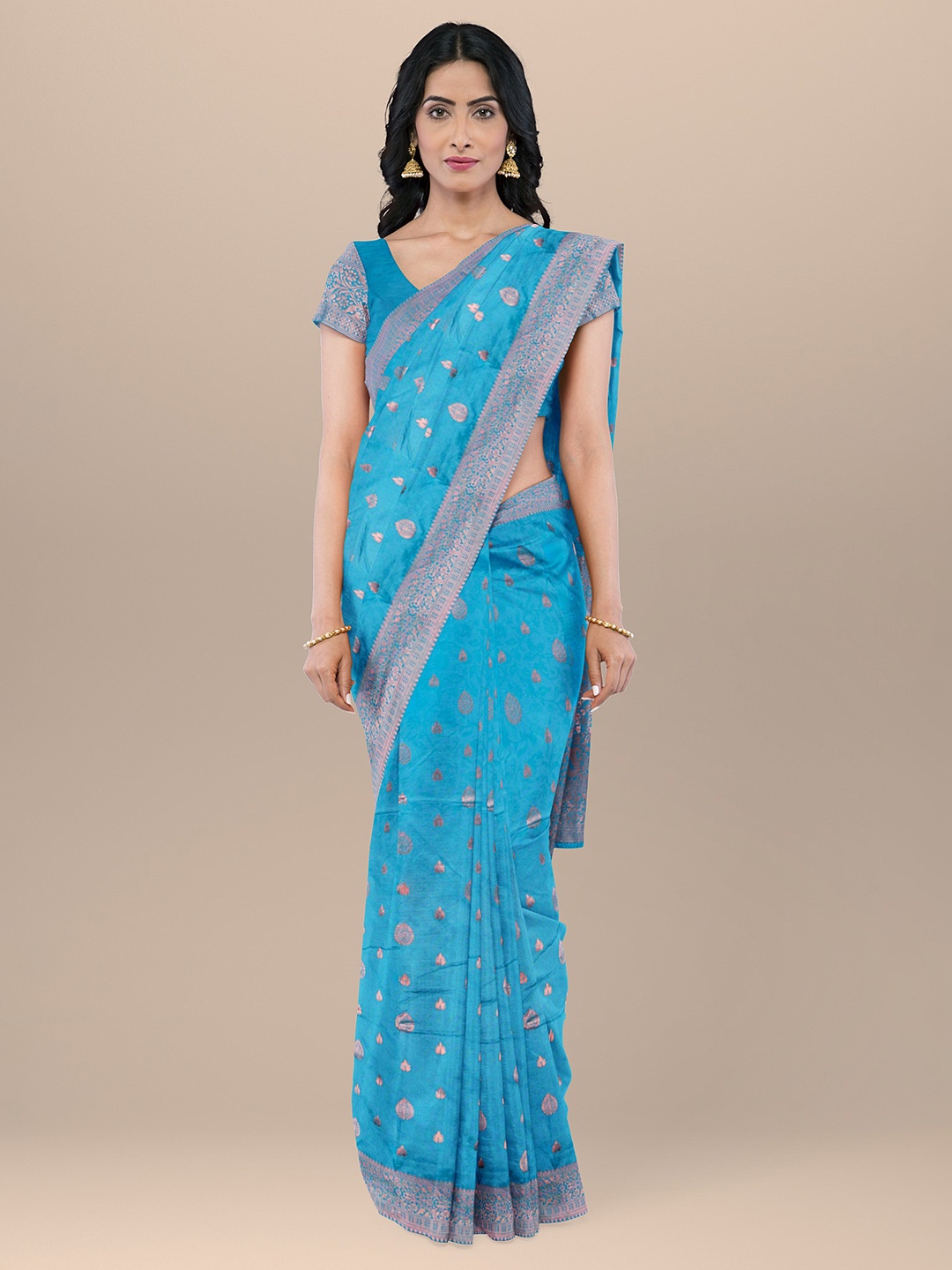 

KAJREE Ethnic Motif Woven Design Uppada Zari Saree, Blue