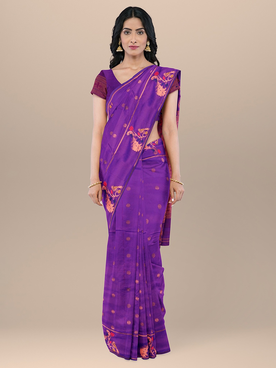 

KAJREE Ethnic Motif Woven Design Zari Paithani Saree, Purple