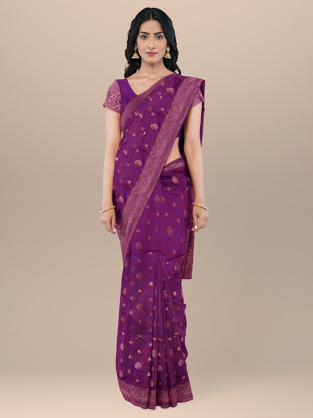 

KAJREE Ethnic Motif Woven Design Zari Uppada Saree, Magenta