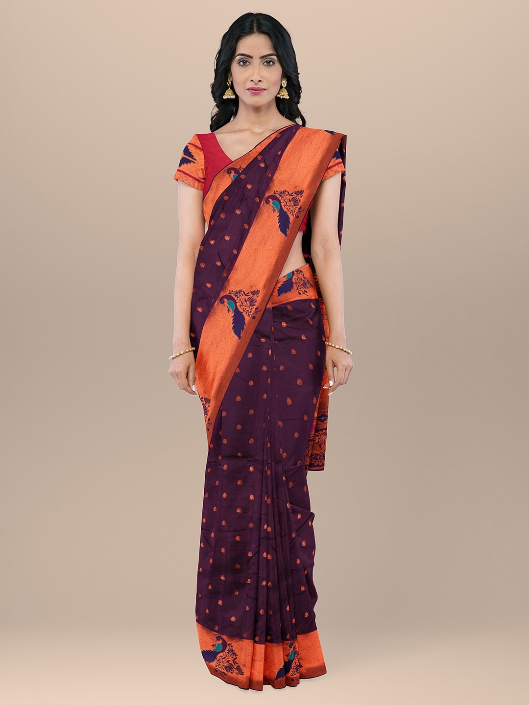 

KAJREE Ethnic Motif Woven Design Zari Paithani Saree, Magenta