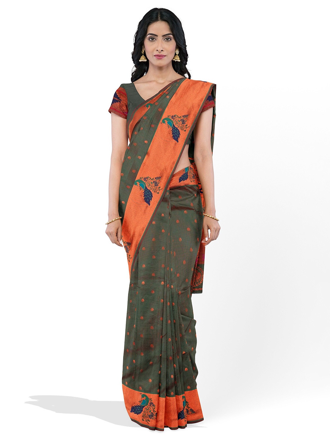 

KAJREE Woven Design Zari Paithani Saree, Green