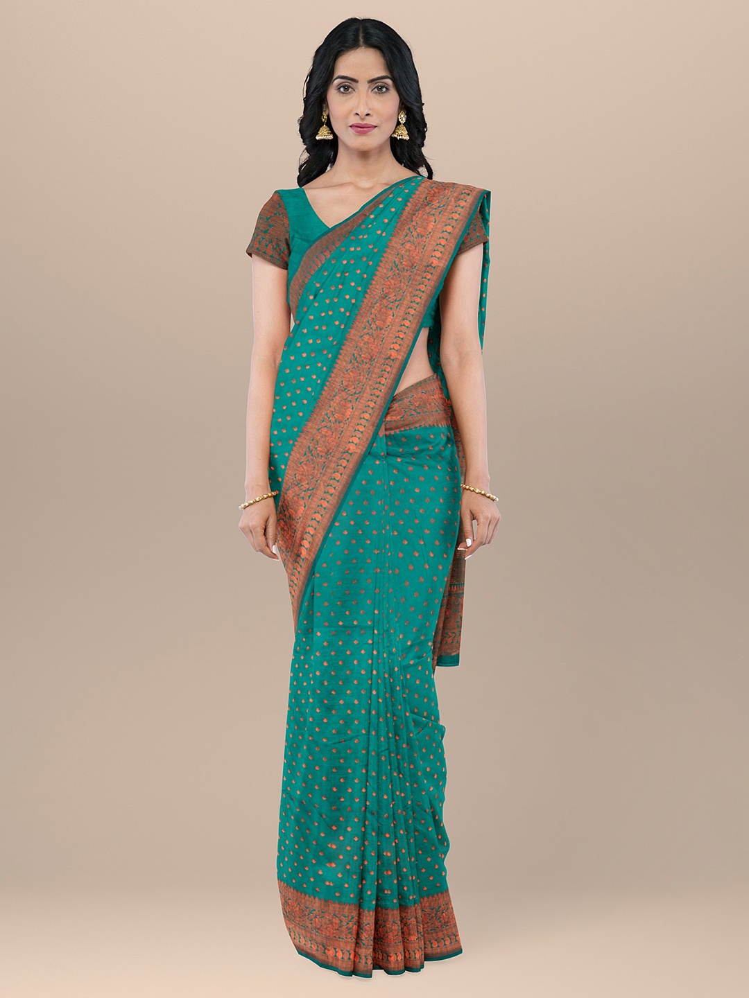 

KAJREE Woven Design Zari Kanjeevaram Saree, Green