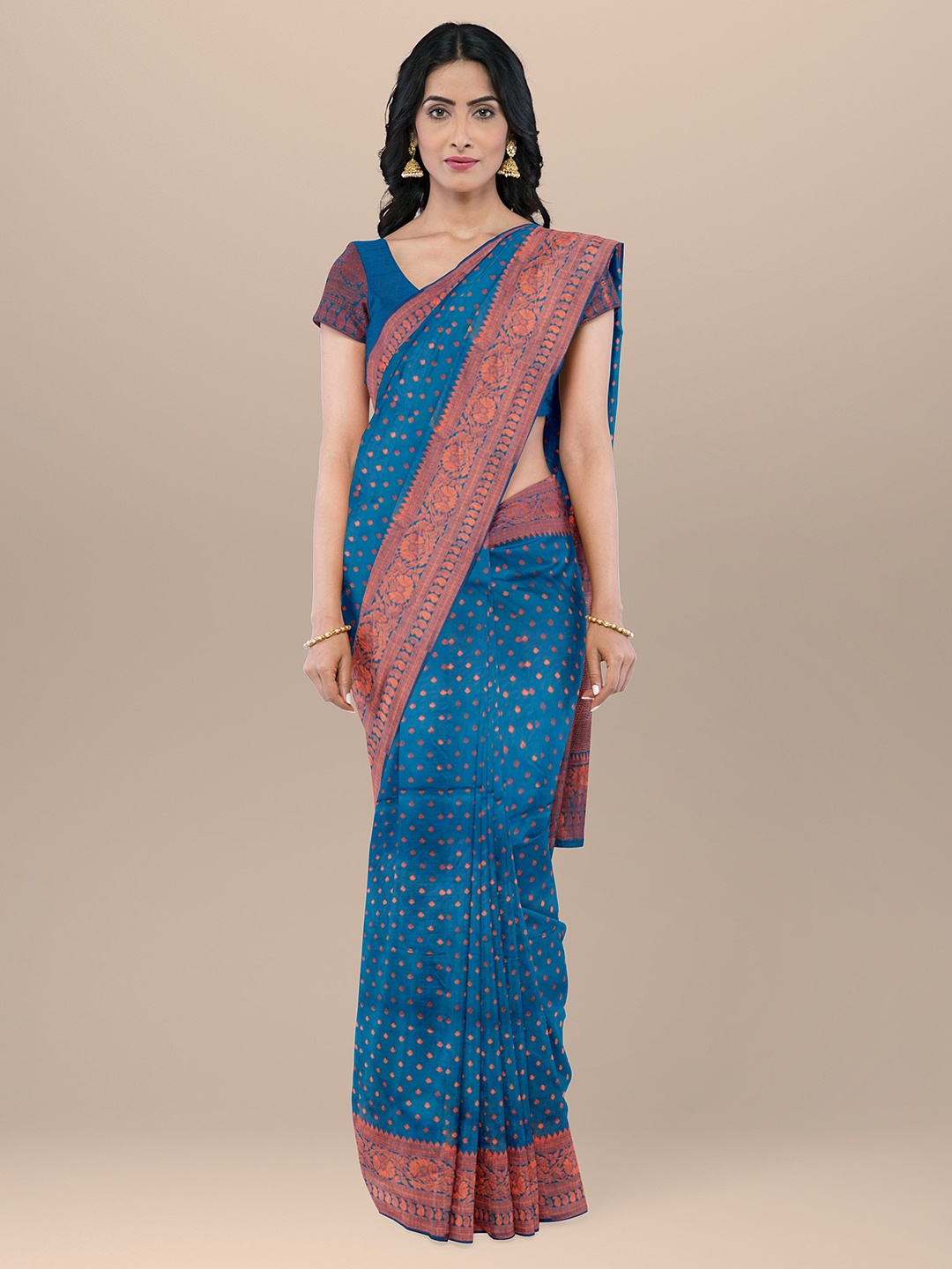 

KAJREE Woven Design Zari Kanjeevaram Saree, Blue