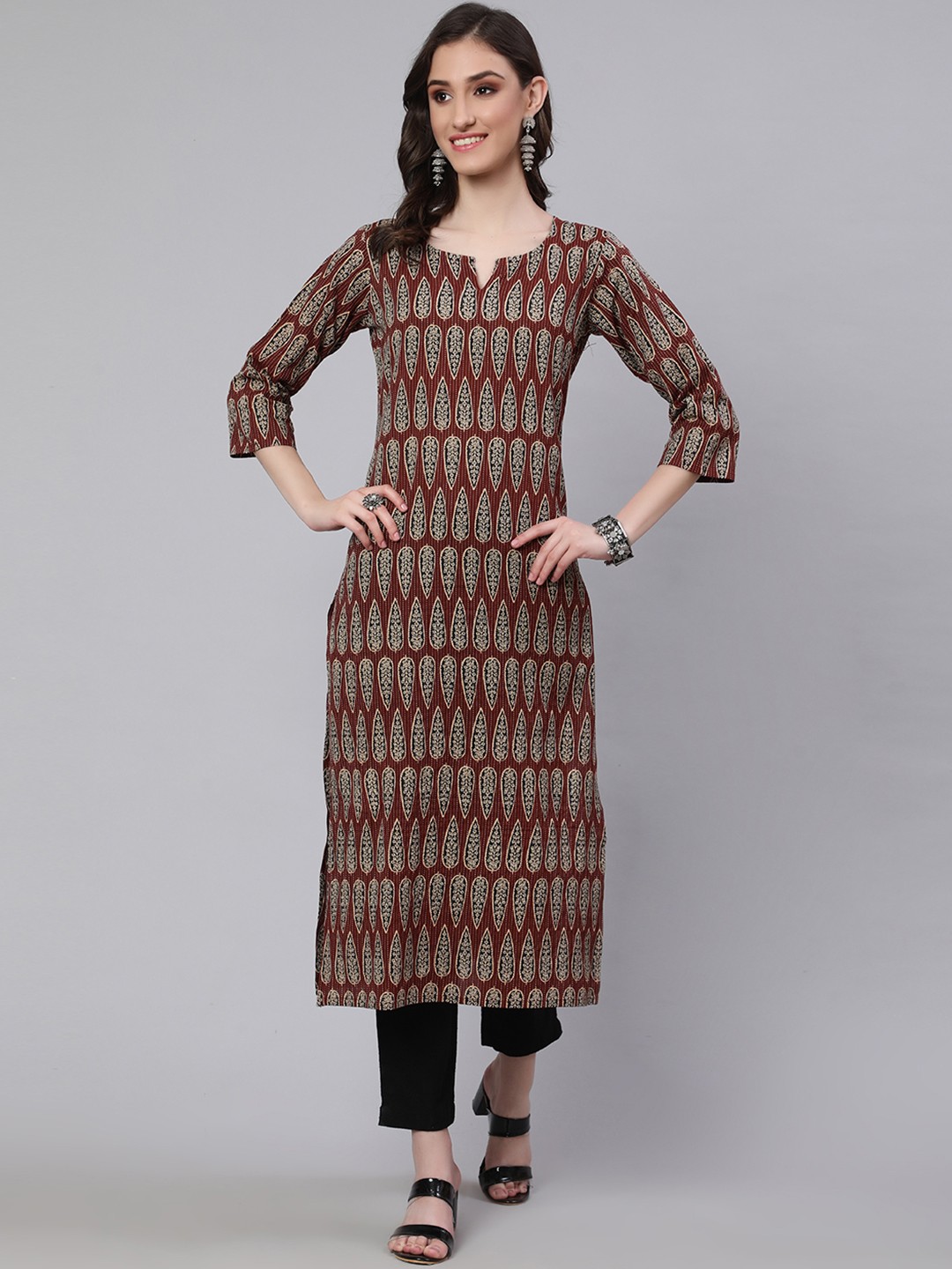 

Nayo Women Ethnic Printed Straight Kurta, Maroon