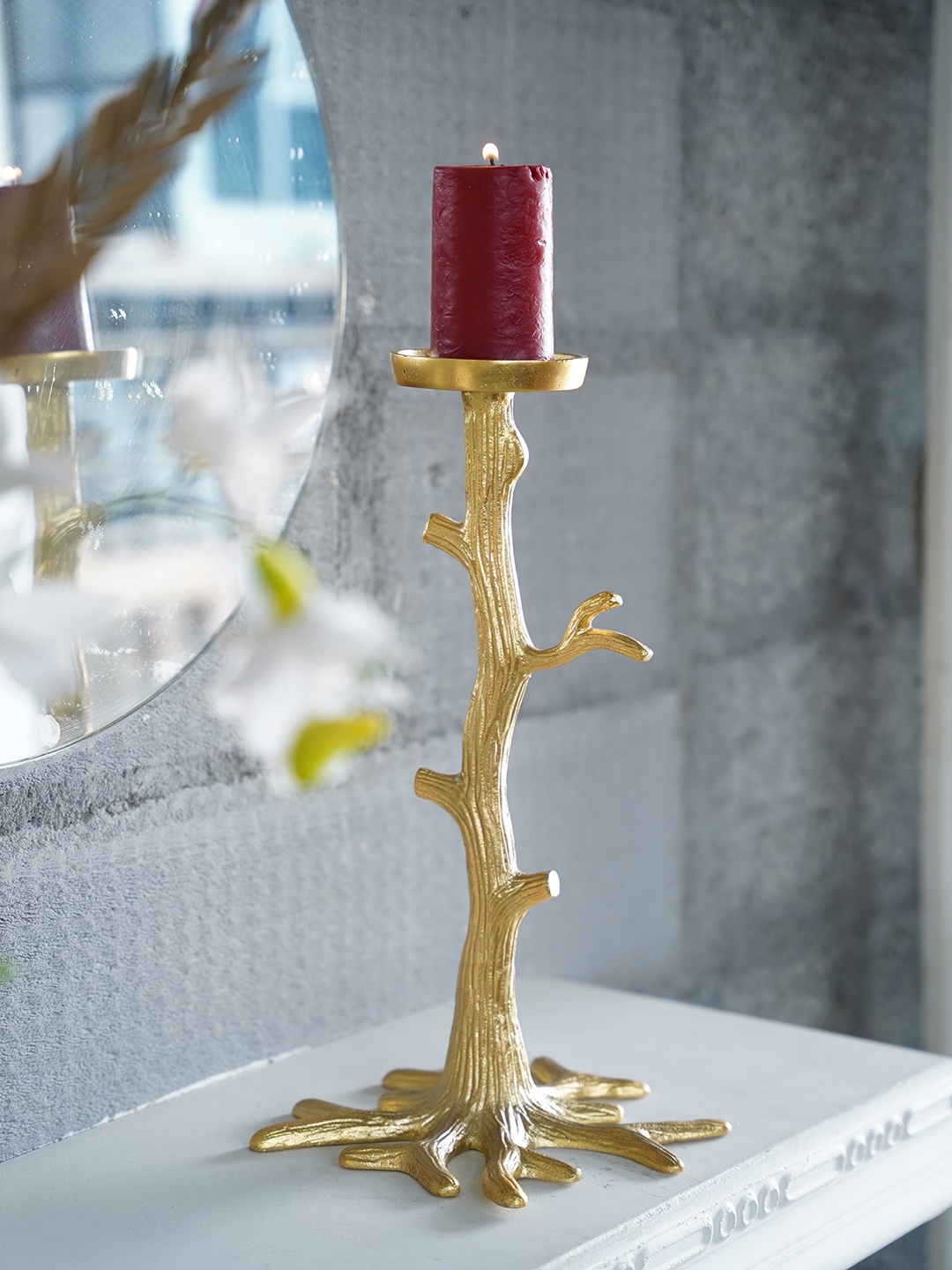 

Folkstorys Beige Colored Textured Candle Holder