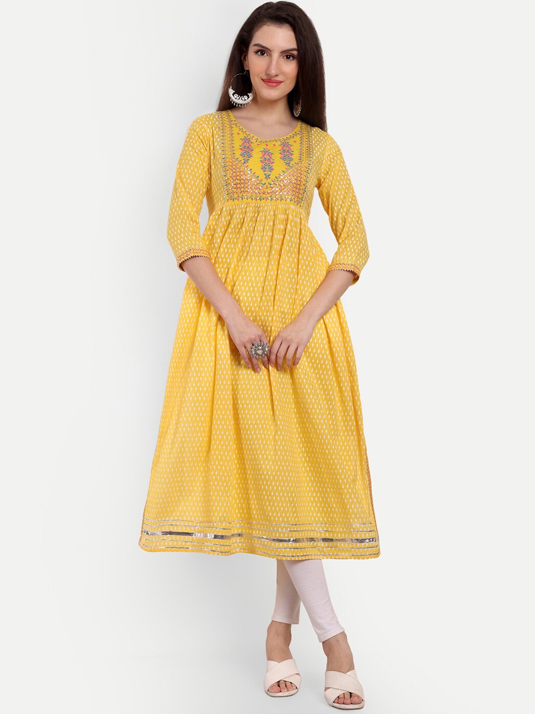 

KASHEEDA Ethnic Motifs Embroidered Gotta Patti Kurta, Yellow