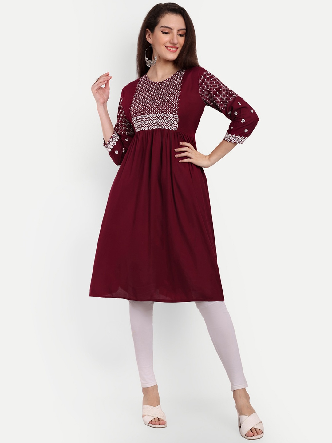 

KASHEEDA Ethnic Motifs Embroidered Anarkali Kurta, Maroon