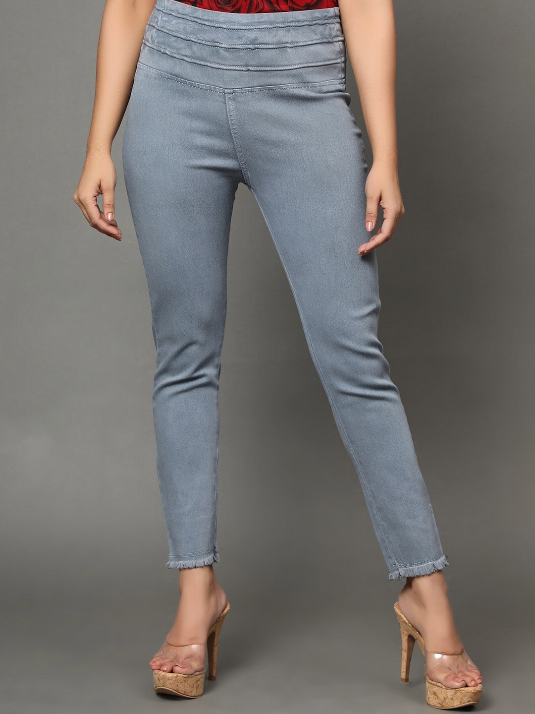 

AngelFab Women Cotton Denim Jeggings, Grey