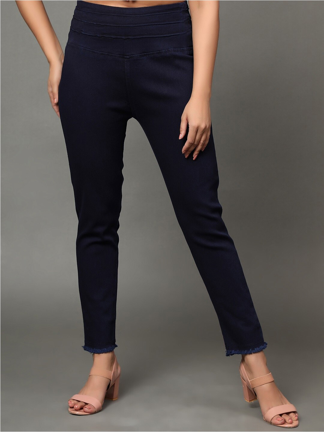 

AngelFab Women Cotton Denim Jeggings, Navy blue