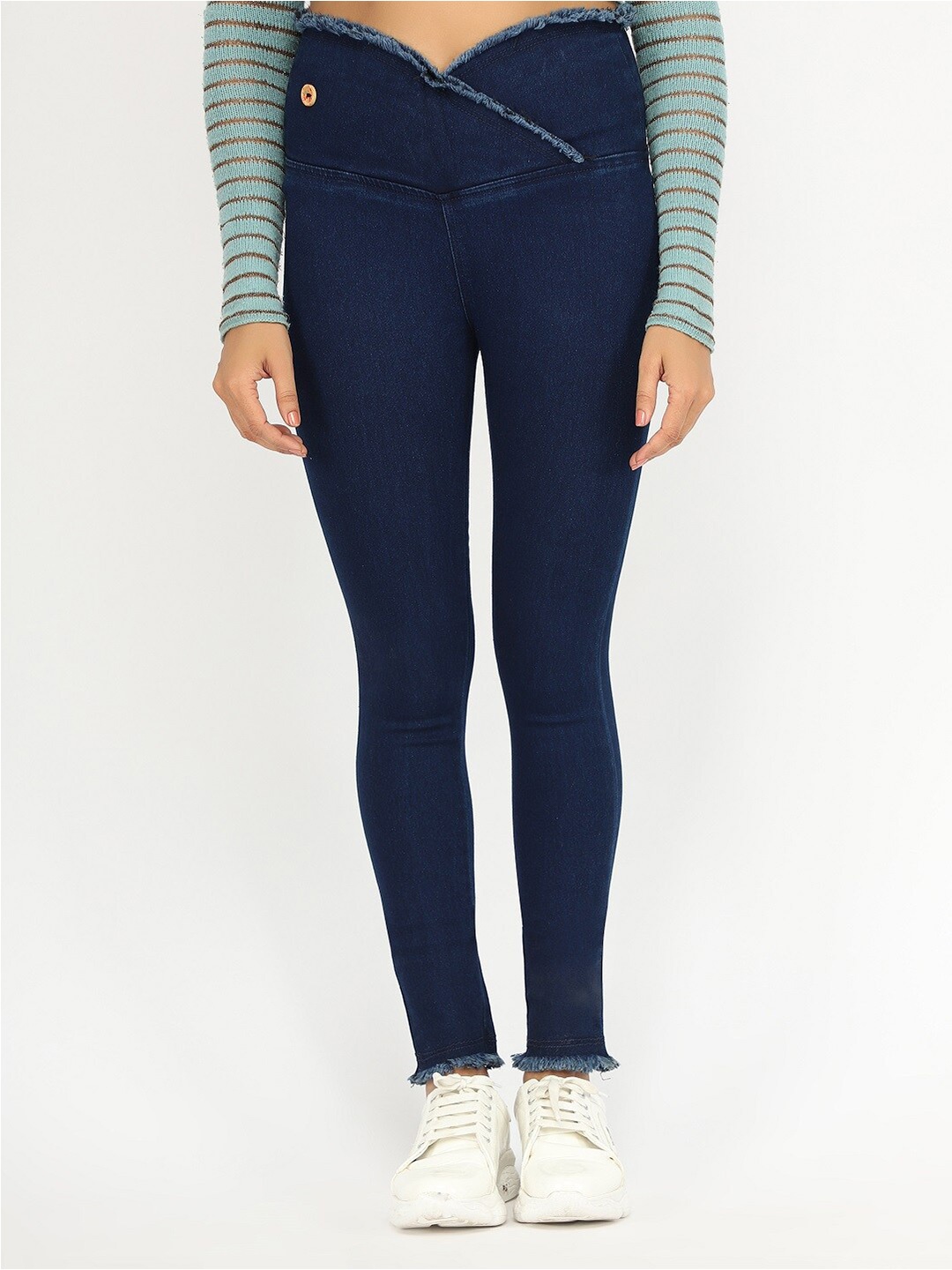 

AngelFab Women Cotton Denim Jeggings, Navy blue