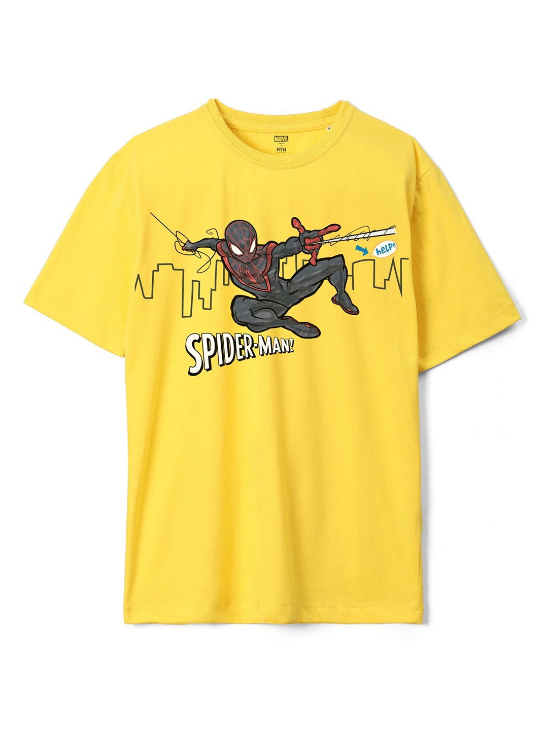 

Wear Your Mind Boys Spider- Man Printed Loose Knitted Pure Cotton T-Shirt, Yellow