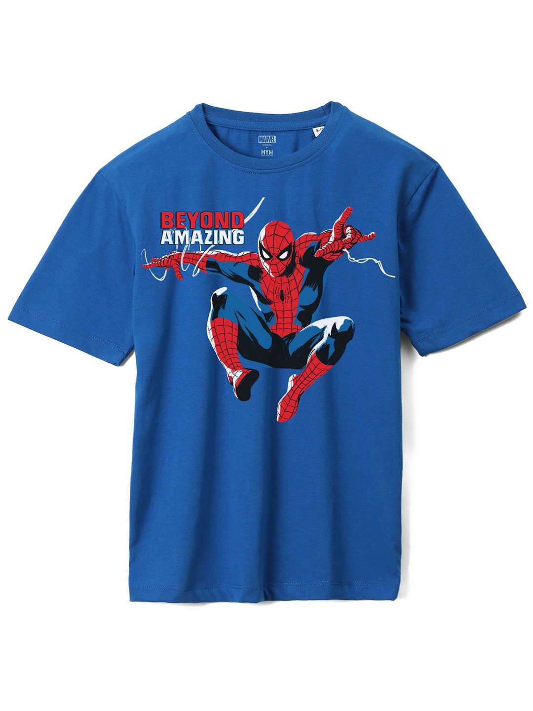 

Wear Your Mind Boys Spider- Man Printed Loose Knitted Pure Cotton T-Shirt, Blue