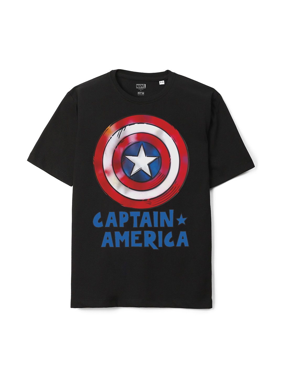 

Wear Your Mind Boys Captain America Printed Oversized Knitted Pure Cotton T-Shirt, Black