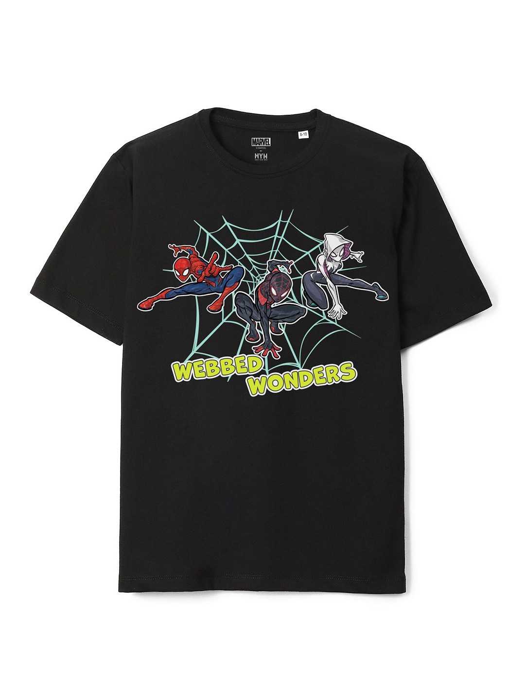 

Wear Your Mind Boys Spider- Man Printed Oversized Knitted Pure Cotton T-Shirt, Black