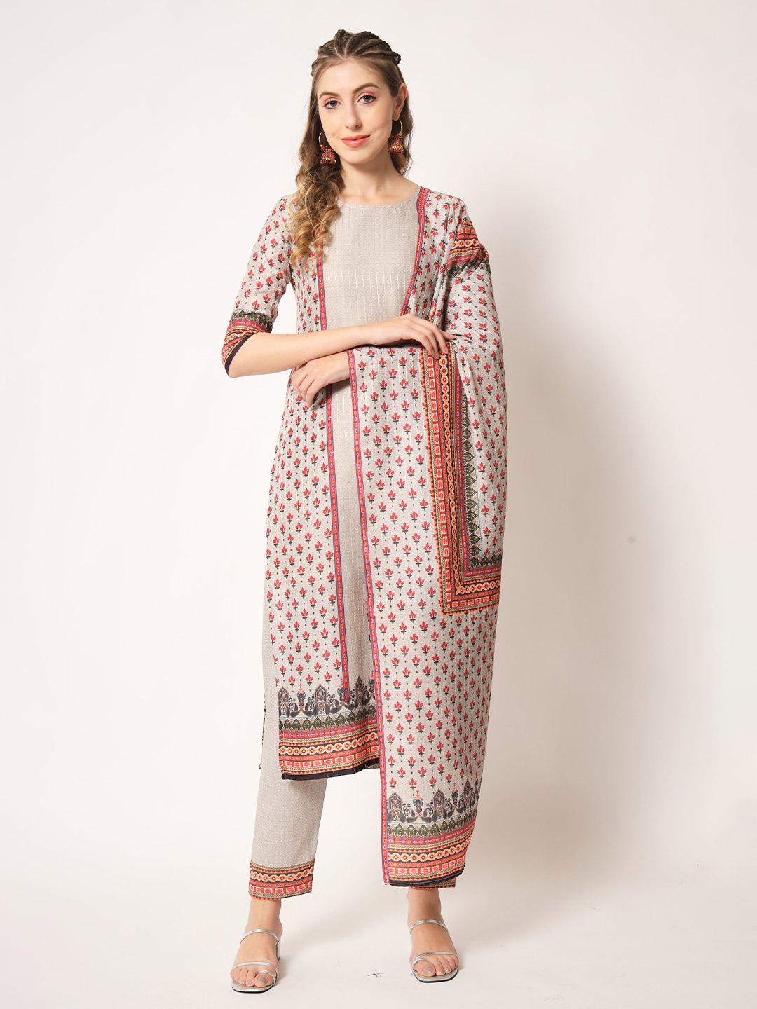 

Globon Impex Ethnic Motifs Printed Unstitched Dress Material, Cream