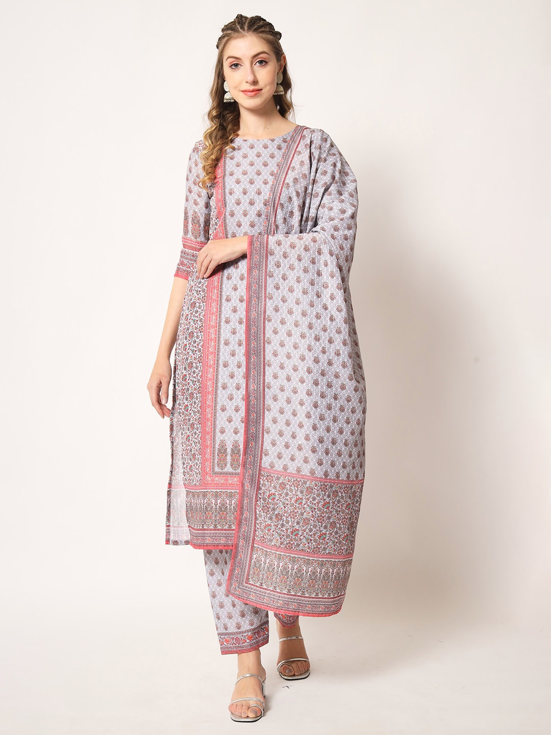 

Globon Impex Ethnic Motifs Printed Unstitched Dress Material, Grey