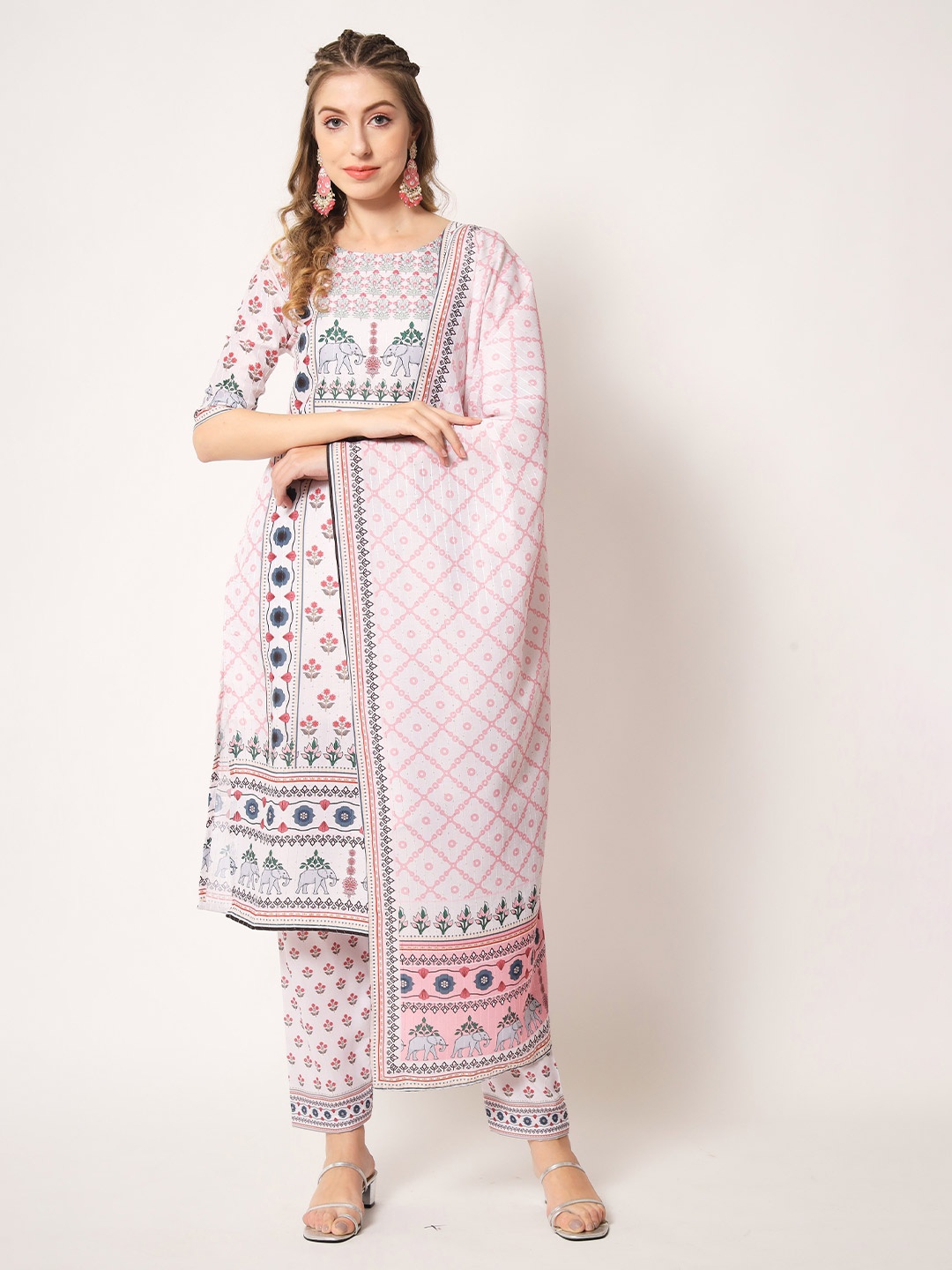 

Globon Impex Ethnic Motifs Printed Unstitched Dress Material, White