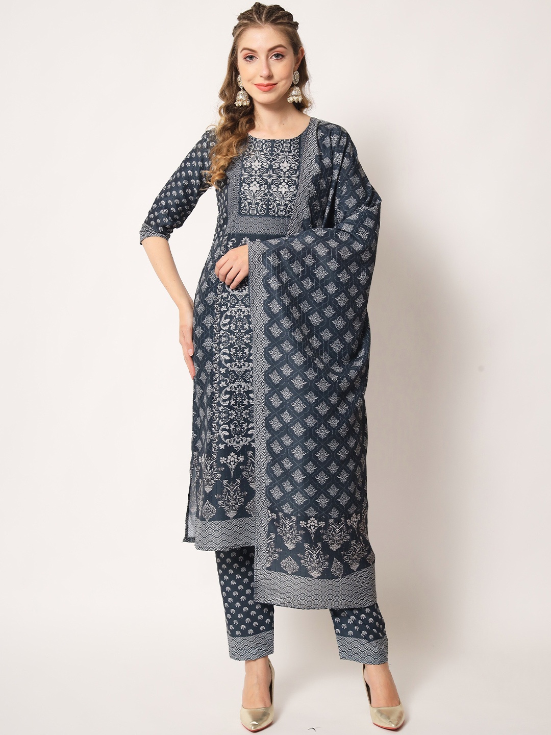 

Globon Impex Ethnic Motifs Printed Unstitched Dress Material, Blue