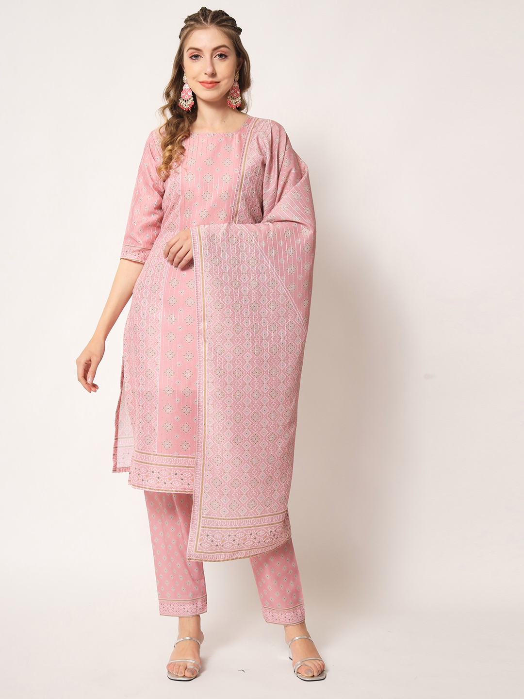 

Globon Impex Ethnic Motifs Printed Unstitched Dress Material, Pink