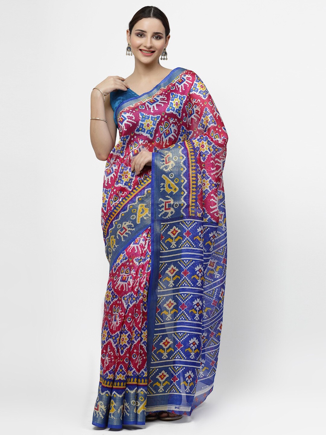 

KALINI Ethnic Motifs Printed Zari Saree, Pink