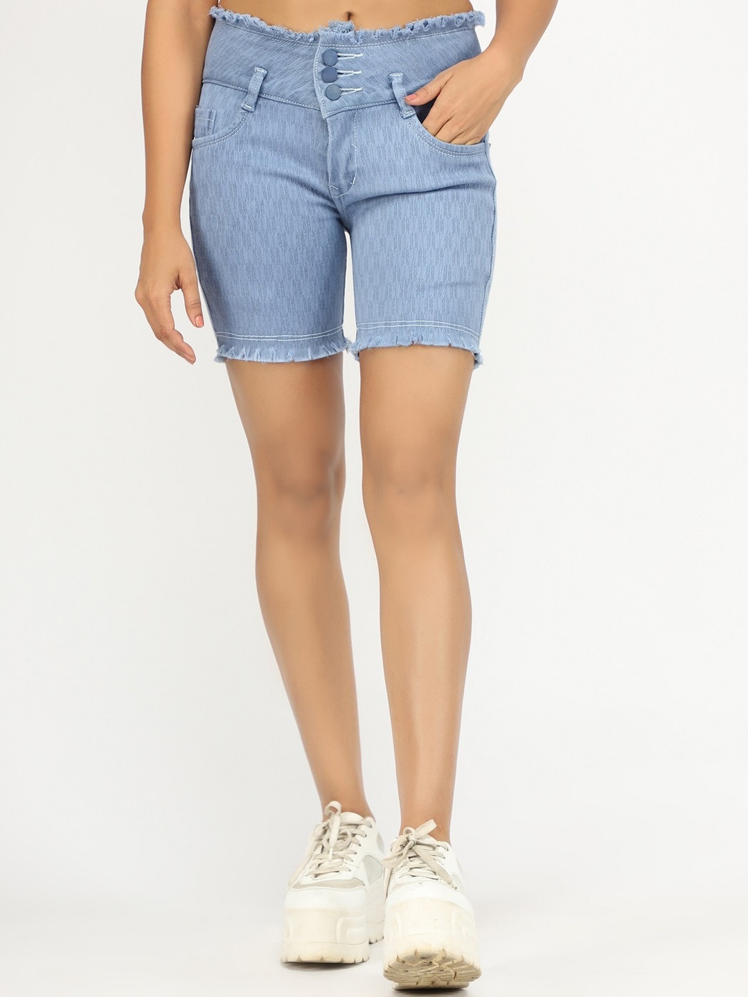

AngelFab Women Mid-Rise Cotton Denim Shorts, Blue