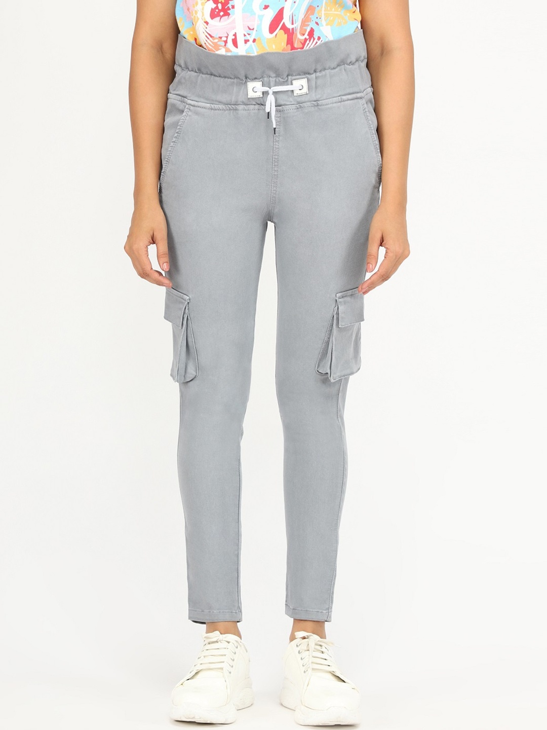 

AngelFab Women Mid-Rise Relaxed Cargo Trousers, Grey