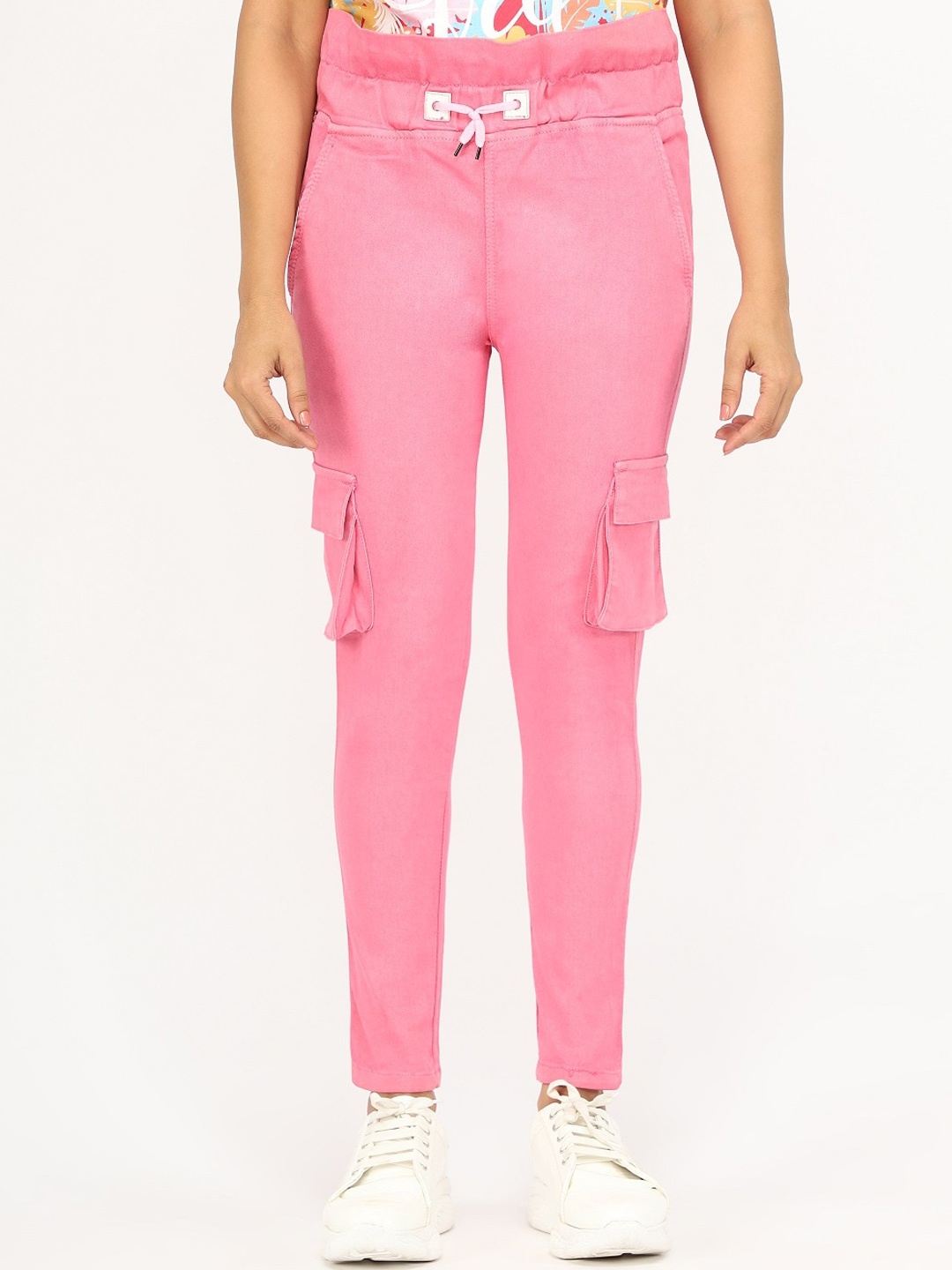 

AngelFab Women Mid-Rise Relaxed Cargo Trousers, Pink